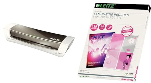 Leitz A4 Lamineringsmaskin, Mörkgrœ - WOW, 73681089 & Leitz 74300002 Lamineringspœsar, 100 st, Genomskinlig