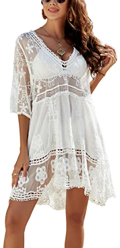 Jeasona Swimsuit Coverups for Women Lace Beach Cover Up Bathing Suit Swim Dress