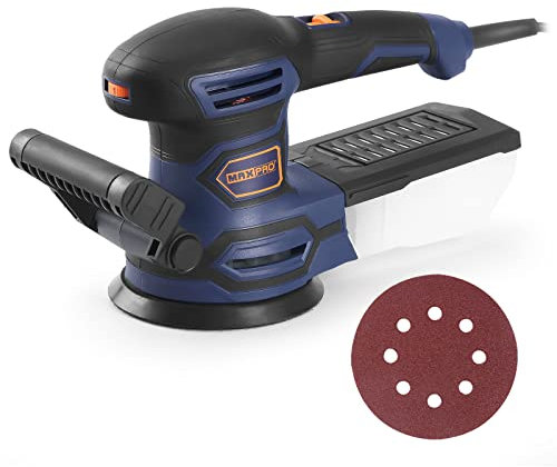 Lijadora excéntrica, MAXPRO - Lijadora orbital (450 W, 13000 RPM, con motor de 6 velocidades variables, lijadora orbital, lijadora de diámetro 125 mm, mango auxiliar autónomo