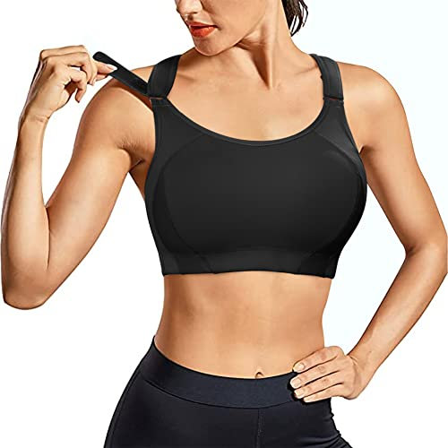 Bafully Racerback High Impact Sports Bras for Women Front Adjustable Wireless Workout Bra Push Up Crop Top (XL, Black)