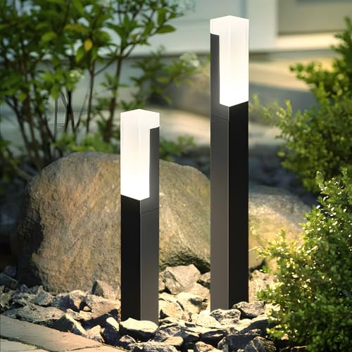 ZTWLEED Lampioni da Giardino Esterno LED,2 Pezzi 6W Luci da Esterno Giardino IP65 Impermeabile Bianco Freddo 6000K Lampade da Giardino per Giardino Cortile Vialetto,Nero 60CM 110-240V