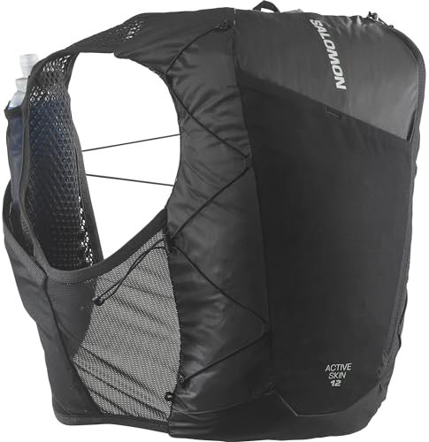 Salomon Active Skin 12 Unisex Running Vest Hiking Trail With Flasks Included, 12L, Easy Hydration, Precision Fit, and Optimized Storage