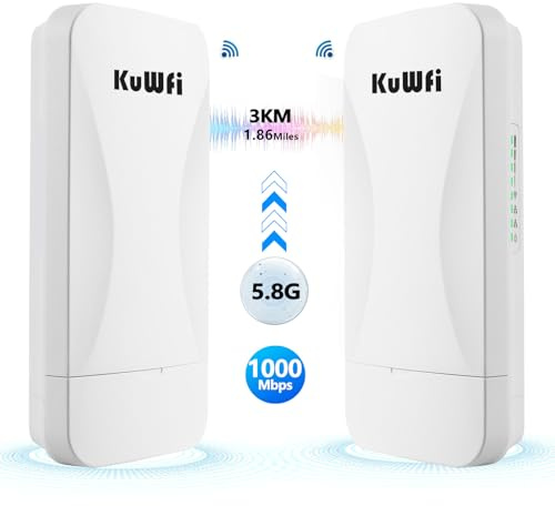 KuWFi 900 Mbps WiFi-åtkomstpunkt Repeater Utomhus WiFi-antenn, PTP/PTMP | WiFi-antenn med lång räckvidd höghastighets Ethernet wifi-brygga, 5,8 G lång räckvidd upp till 5 KM CPE med Ethernet-portar
