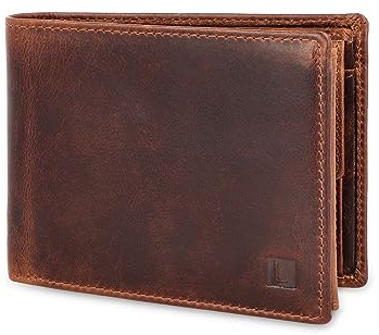 LEDEROW Geldbörse Herren Leder Bull Braun - Querformat Geldbeutel inkl. Geschenkbox - Männer Portemonnaie RFID Schutz mit Münzfach - Portmonee Wallet Brieftasche Mann groß (Bull Braun)