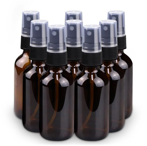 Wedama Spray Bottle, 2 oz Fine Mist Glass Spray Bottles, Little Refillable Liquid Containers for Watering Flowers Cleaning (8 Pack, Amber)