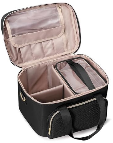Prokva Makeup Tasche Reisetasche mit 2 einzelnen Kosmetiktaschen, großer Makeup Organizer für Frauen, Schwarz (Leere Tasche, Patentdesign)