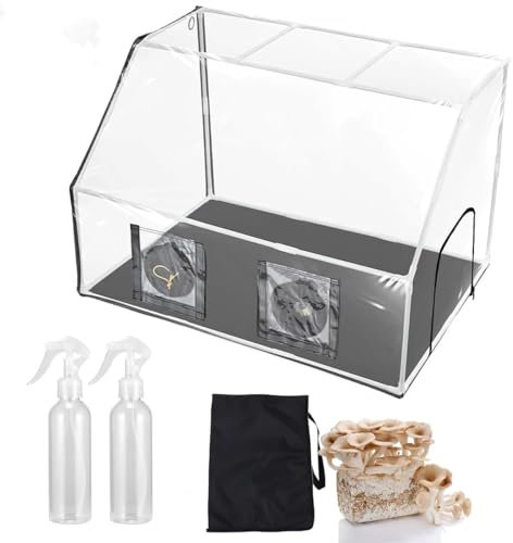Kit de monotubo de Setas con Caja de Cultivo portátil, Tienda de campaña con Bolsa para Plantar Setas, con 2 pulverizadores y termómetro, Estaciones de propagación con Campana extractora de micología