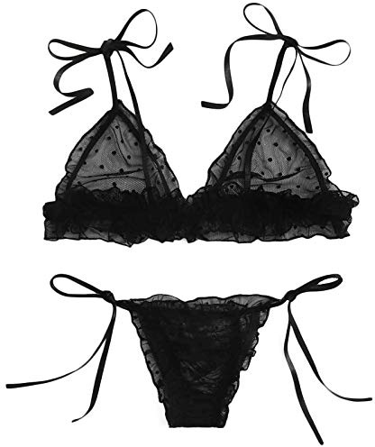 2024 AI - Nuevo sujetador sexy conjunto encaje lencería punto sexy malla inalámbrica mujeres vendaje ropa interior tanga cuerpo embarazo blanco, Le Noir, M
