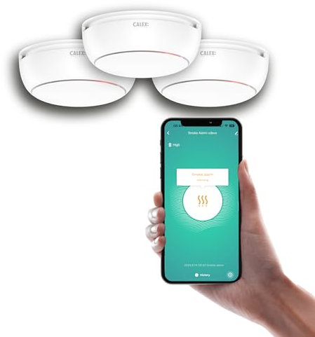 Calex Rilevatore di fumo Smart, batteria 5 anni, rilevatore intelligente WiFi, notifiche tramite app Calex, Confezione da 3