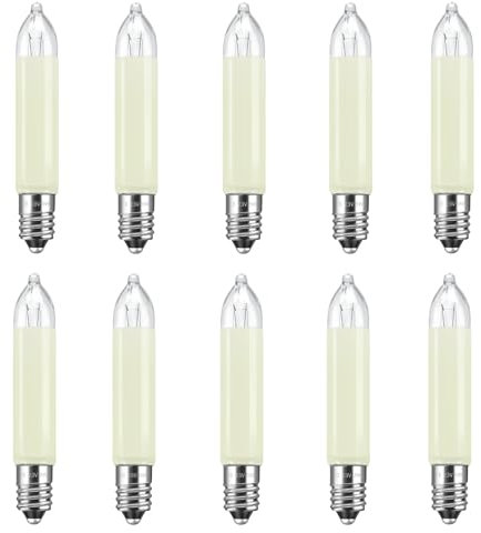 Caldarax 10 Stück E10 23V 3W Ersatzbirnen Schwibbogenlampe Kleinschaftkerze, Warmweiß 2700K, 30LM, Klein Schaftkerzen für 10 Schwibbogen, für Lichterketten, Schwibbogen, Weihnachtsbaum