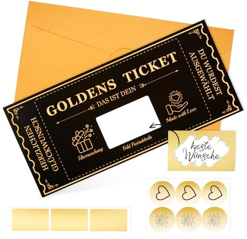 6 Sätze Gutschein Zum DIY Ausfüllen mit Rubbelaufkleber-Rubbelkarte Zum Beschriften Goldenes Ticket, Rubbellose Selber Machen Geschenke für Frauen Geschenke für Männer Geschenk Freundin Geburtstag