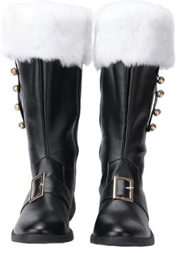 UPUPCOS Christmas Santa Claus Boots with Brass Bells Traditional Santa Combat Boots Men Women Halloween