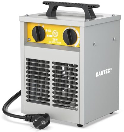 DAHTEC Termoventilatore 2000 W - Radiatore Elettrico Avanzato - Basso Consumo - Termostato e Protezione da Surriscaldamento - per Casa, Bagno o Il Cantiere