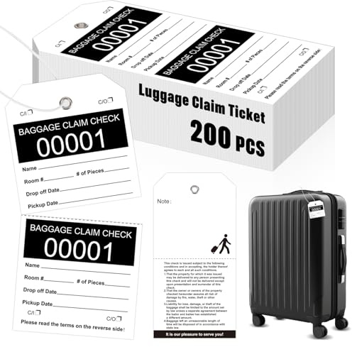 200 etichette per ritiro bagagli per hotel con corda bianca di carta per ritiro bagagli perforato biglietti per ID bagagli numerazione seriale per hotel motel borsa stoccaggio