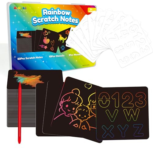 ArRuKi KIDS Scratch Art for Kid, Rainbow Scratch Paper Set with Styluses, School Art Supplies Toddler Travel Toys Birthday Party Gifts, for Boys Girls Ages 4-8 8-12