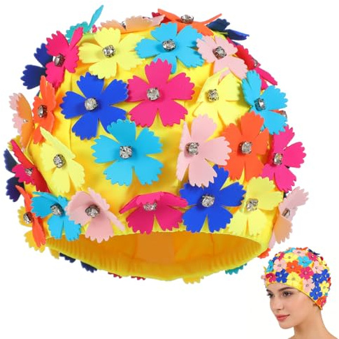 Didiseaon Swimming Cap Women: Floral Swim Cap Women Adult Flower Petal Design Swimming Hat Ladies Reusable Waterproof Hair Cover for Shower Pool And Open Water