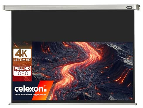 celexon Professional Motor-Leinwand 125 | 280x158 cm 16:9 | elektrische 4K,Full-HD Beamer-Leinwand für Projektionen im Büro & Heimkino | zur Decken-/ Wand-Montage | mit Fernbedienung