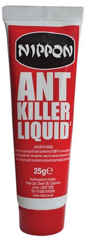 Nippon Ant Killer Liquid Insect Control, Suitable For Use Indoors And Outdoors, Kills Ants & Their Entire Colony, Usable With Bait Station Or Standalone - 25G
