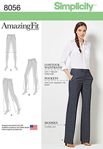 Simplicity 8056BB Amazing Fit - Patrones de Costura para Pantalones de Campana y Cortos, Talla Grande, Ajuste Asombroso, Papel