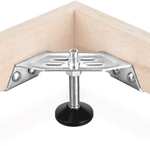 POWERTEC Corner Leveling Feet 4PK, Heavy Duty Adjustable Corner Bracket Levelers with Nylon Foot for Cabinets, Vanities, Furniture & Shelves (71157)