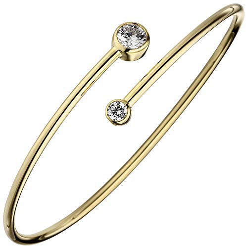 Jobo Damen-Armsreif offen aus 925 Sterling Silber vergoldet mit 2 Zirkonia 20 cm