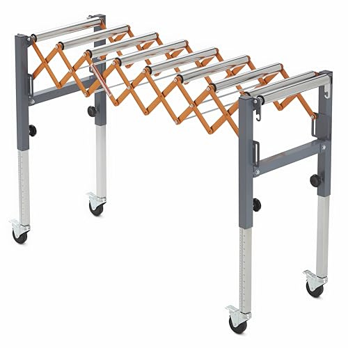 Bora Portamate Adjustable Conveyor Roller Stand, Infeed/Outfeed Support, Expandable Gravity Conveyor, 135kg Weight Capacity, Locking Swivel Castor Wheels, PM-2700