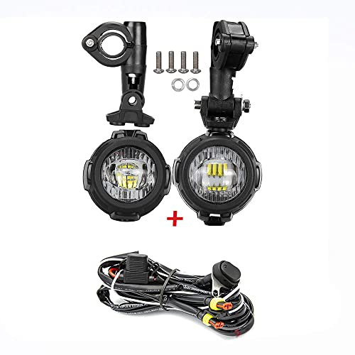 Faretti LED Moto Supplementari faro di fendinebbia + Kit Cablaggio e Interruttore On/Off Per Motocicletta/Motocicli (1 Pz)