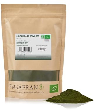 FRISAFRAN | Chlorella Ecológica en polvo 500g | Chlorella Orgánica | clorella en polvo | contenido antioxidante | pura y natural | Micro Alga | Fibra Vegetal | Detox natural | Proteína Vegetal | India