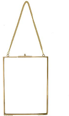 POFET Cadre photo à suspendre en laiton et verre pour certificat, photo, ornement géométrique, plante spécimen, clip moderne, décoration verticale pour cartes, 15,2 x 20,3 cm