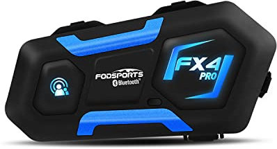 Fodsports FX4 Pro Intercom Moto pour 4 Casques, Kit Bluetooth Casque Moto, Système de Communication Bluetooth pour Motocyclette avec Radio FM IP67 éTanche(1 Unités)