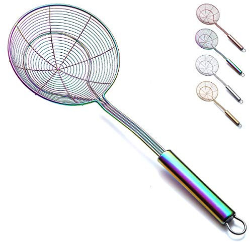 Kyraton - Colador de arañas para cocina, acero inoxidable, chapado de titanio, colorido, ranurado, coladores de pasta, colador de tomate, cucharón para cocina y freír