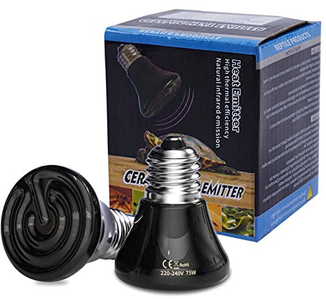 Bonlux E27 75W Heizung Glühbirne Schwarz Keramik Wärmelampe 220-240V Heizung Infrarotlampe für Küken Reptil Schildkröte Welpe Kaninchen Terrurium (2 Stück)