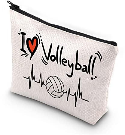 PLITI Borsa per il Trucco per Donne e Ragazze, Regalo per Amanti e Squadre di Pallavolo, Borsa da Viaggio, Amo Volleyball, alla Moda