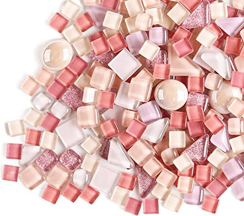 500 g unregelmäßige Kristall-Mosaikfliesen, kleine Partikelfarbe, Aufkleber, Kristallglas Fliesen, Kristallhandwerk für DIY handgefertigte dekorative Materialien (Sakura Pink-Serie)