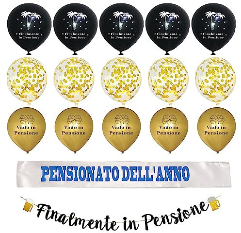 jenich Striscioni Finalmente in Pensione Fascia Fasce Pensione Banner Bandiera Ghirlanda Festone Retirement Palloncino Finalmente in Pensione Decorazioni per Festa di Pensionamento