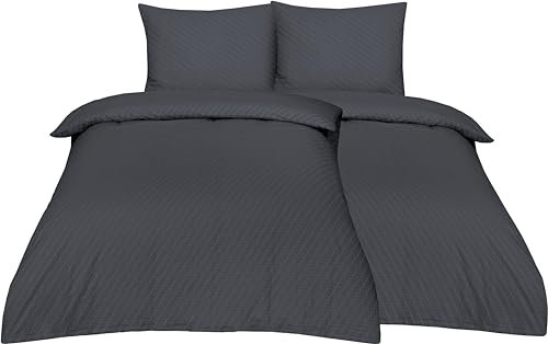 Betz Juego de 4 Piezas de Ropa de Cama Seersucker con Cremallera tamaño 135x200 cm Almohada 80x80 cm Color Gris