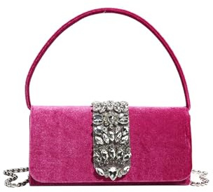 CORIOS Borsetta da Sera da Donna Strass Clutch Pochette Piccolo con Catena Borsa Sposa Elegante Borsa a Spalla Gorgeous Borsa a Tracolla per Cerimonia Festa Ballo Cocktail Rosa Rossa