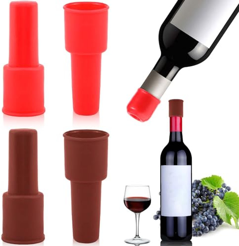 Vodolo Silicone Wine Stopper,4pcs Reusable and Unbreakable Glass Bottle Sealer Covers Wine Stoppers, Wine Plug,Wine Cork Stopper for Keeping Wine Champagne Fresh Home Use