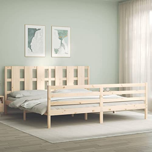 Gecheer Massiv träsäng, träsäng, massivt trä, säng, dubbelsäng/enkelsäng, balksäng, sängram, sängram, ribbotten med sänggavel 200 x 200 cm