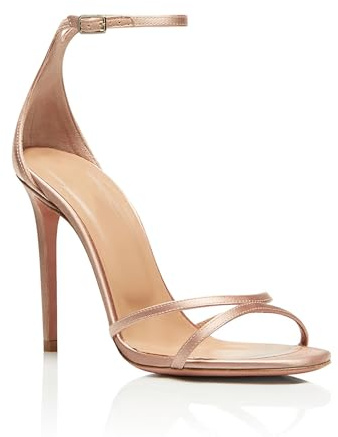 Sandalias de tacón Alto Tiras y Punta Redonda para Mujer Sandalias satén Punta Abierta Color Nude a la Moda Fiesta Tacones Altos Aguja Correa en el Tobillo Elegantes Simples,Nude Color,39 EU