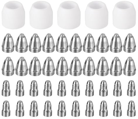 sourcing map 45pcs P80 Plasma Cutter Nozzle Electrodes and Shroud Cup Consumables Kit, 1.3mm Nozzle Tip