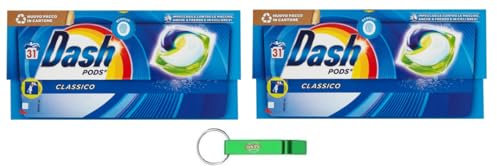 2 x Dash Pods Classico detersivo per lavatrice in capsule, 31 lavaggi, garantisce una pulizia impeccabile contro le macchie + portachiavi Beni Culinari gratuito