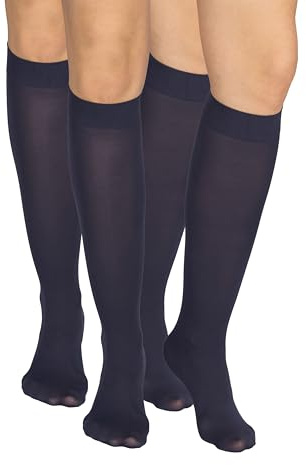 looksy Pack de 2 medias hasta la rodilla para mujer con banda antipresión 60 DEN talla única pantis cálidos para botas altas opacas, 2 pares, marine, Talla única