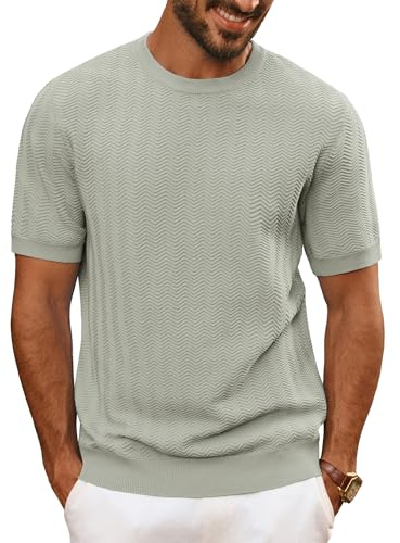 PJ PAUL JONES Mens T Shirt Crew Neck Knitted Tee Shirt, Casual T Shirts UK Short Sleeve Khaki Green XL
