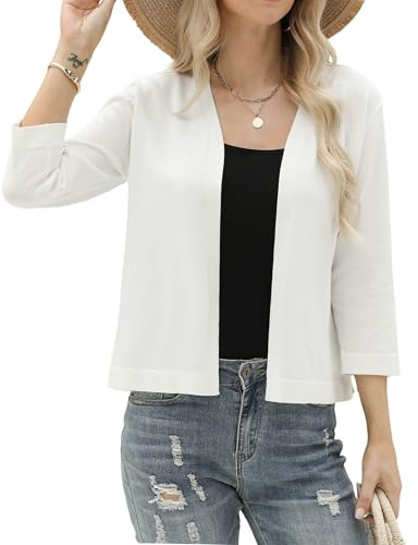 Aottori Cárdigan para Mujer 3/4 Manga Bolero Cardigan Chaqueta de Punto Ligero Elegante Frente Abierto Casual Sólido Básico Abrigo Top