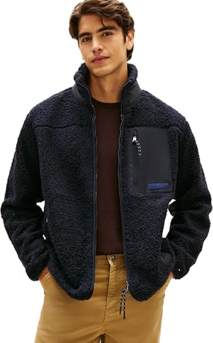 Tommy Hilfiger herr TEDDY FLEECE ZIP THROUGH MW0MW40420 blixtlås genom tröja, blå, M, Blå (ökenhimmel), M