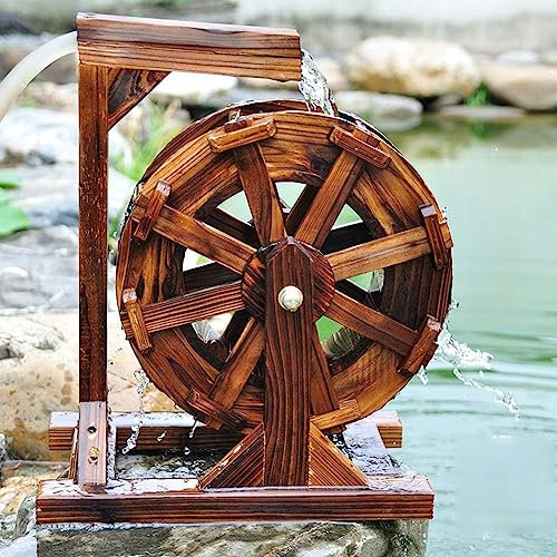 Fontana decorativa in legno per giardino, patio, piscina, stagno, Feng Shui, con ruota ornamentale a cascata, dimensioni 30 cm