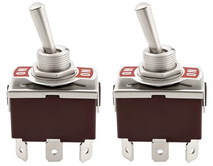 YINETTECH 2 Stück 6-poliger Kippschalter 250 VAC 15 A - 125 VAC 20 A Zweipolig Umschalter 2 Positionen Verriegelnd Aufrechterhalten Silberkontakt für 12-mm-Montageloch