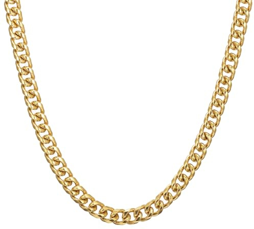RWQIAN Mens Sturdy Chain Necklace 8mm Gold 316L Stainless Steel 65cm Mens Cuban Link Chain Necklace Thick Hip Hop Jewelry with Strong Clasp for Men Boy Women