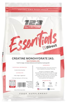 123 Nutrition Creatine Monohydrate 1kg, Flavoured, Micronised Creatine for Easy Mixing | Vegan Friendly (1kg, Watermelon)